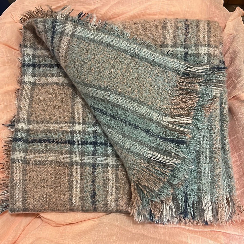 ⭐️ Blanket Scarf MAURICES Oversized Knit Blue, Pink and White Plaid